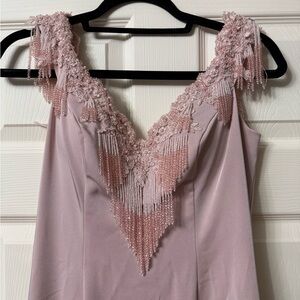 Elegant Pink Sleeveless Dress with Beaded Details